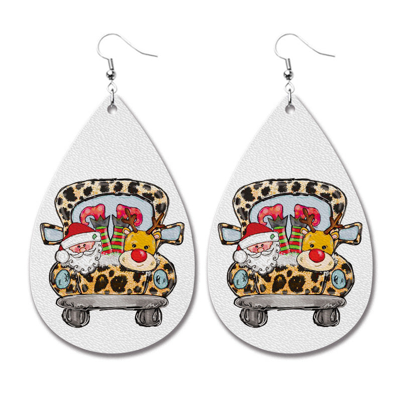 Wholesale Christmas PU leather teardrop earrings