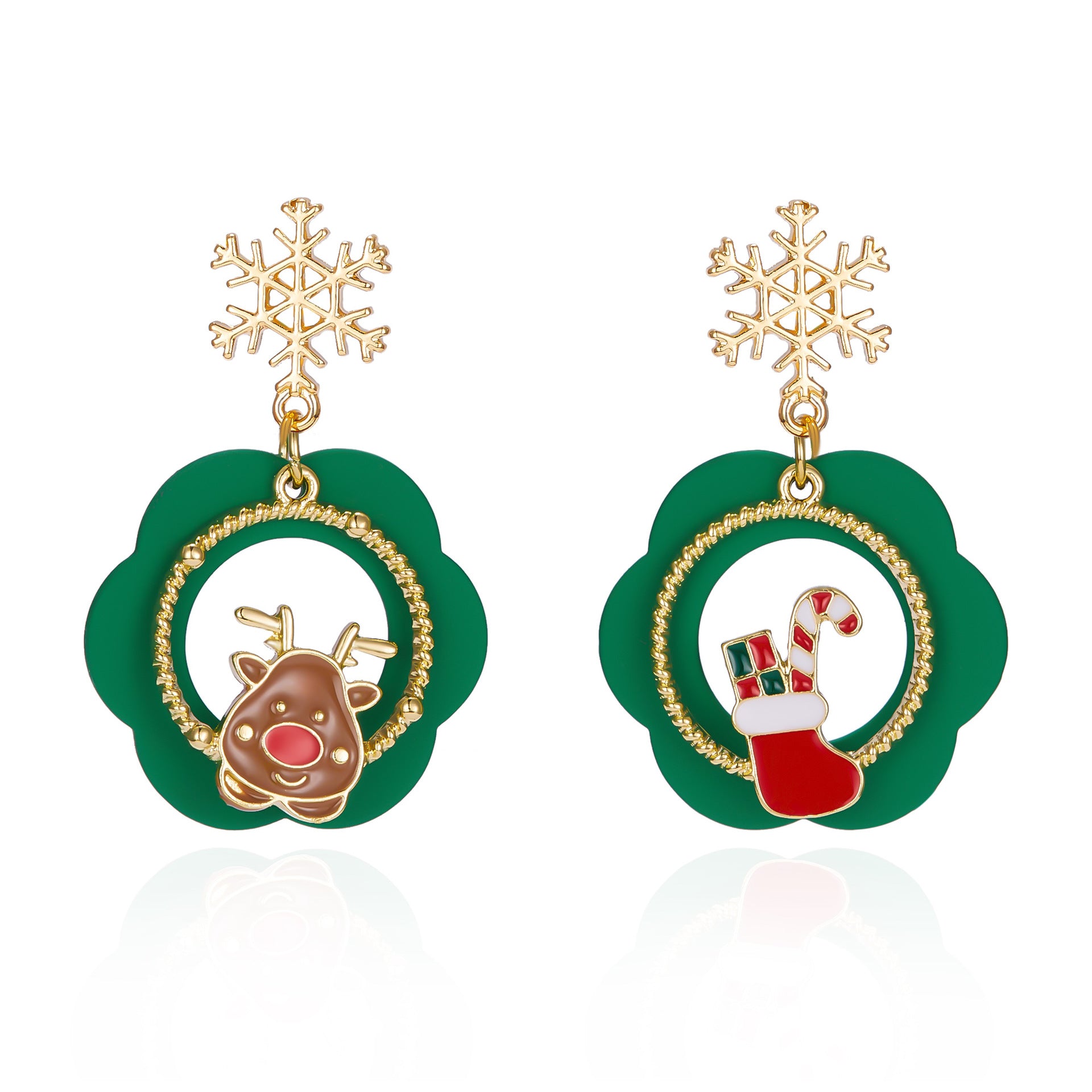Wholesale Hot New Product Diamond Studded Santa Bell Snowflake Pendant Earrings