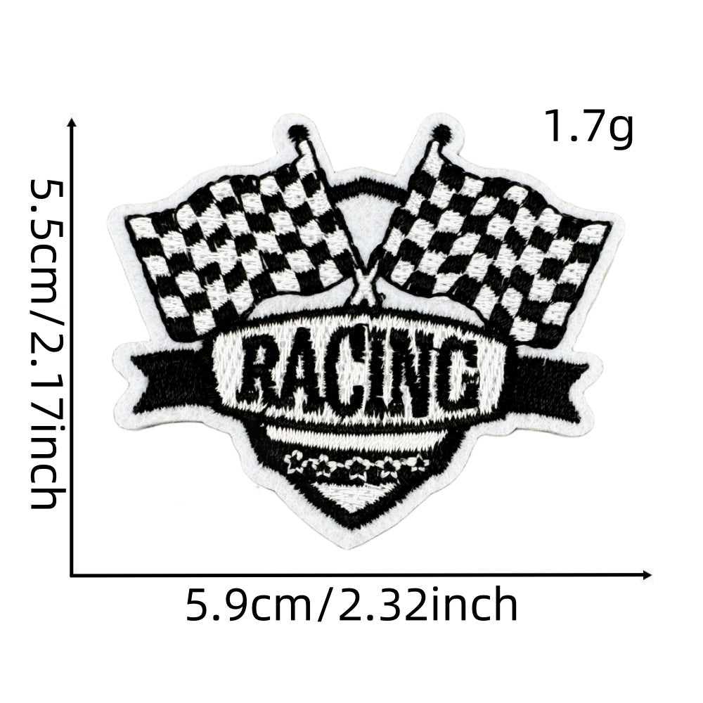 Wholesale Black and White Racing Flag Series Embroidery DIY Patches