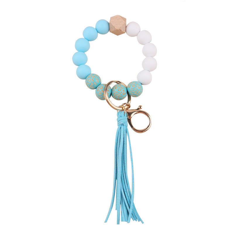 Wholesale European Style Silicone Wood Bead Keychain With Leather Tassel DIY Bracelet Making Kit Fashion Gift For Wedding Party Resale Accessory
