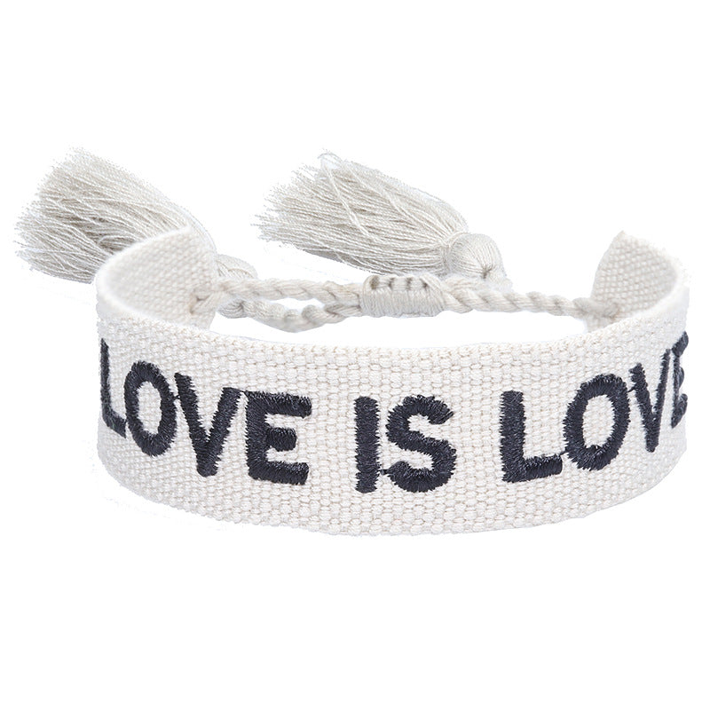 Wholesale Woven Tassel Bracelet with Letter Embroidery
