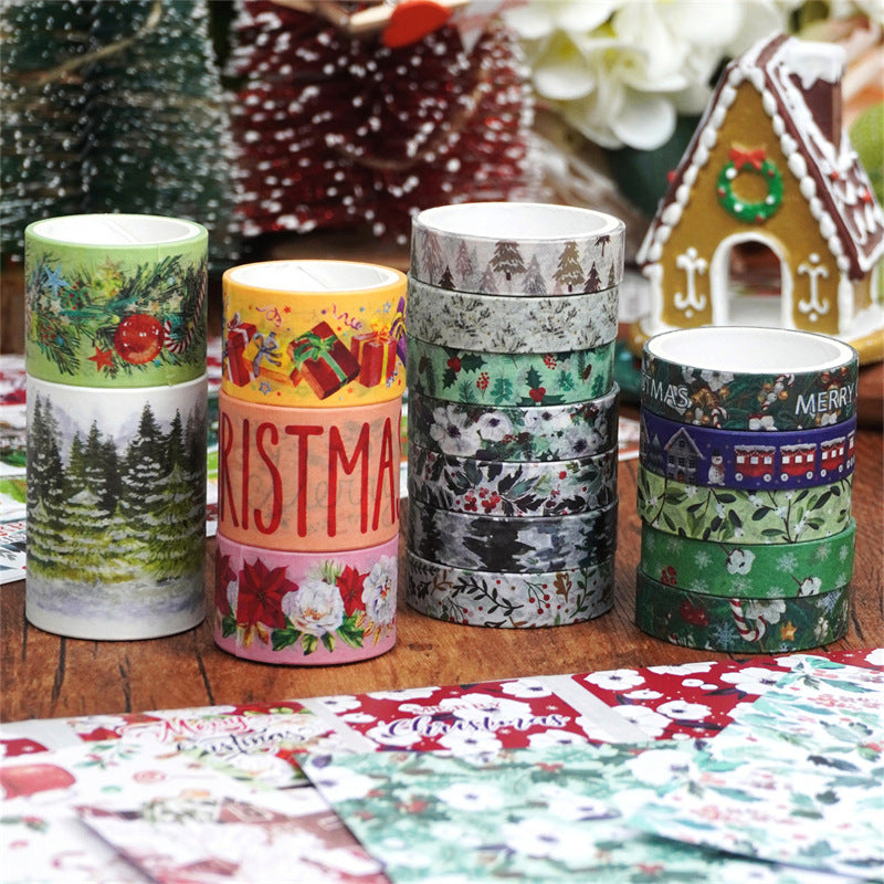 Wholesale Retro Christmas Box, Forest Snowman Tape Stickers, Handmade Tent DIY Decoration