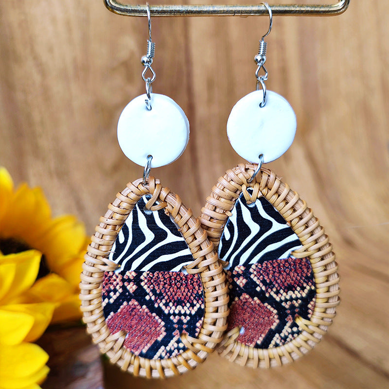 Wholesale 3 Pairs/Pack Polymer Clay Rattan Copper Braided Leopard Zebra Print Earrings