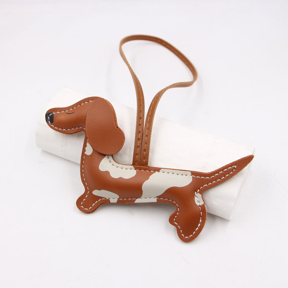 Wholesale Chic Double Sided Printed Dachshund Pendant Artificial Leather Bag Charm Keychain Accessory