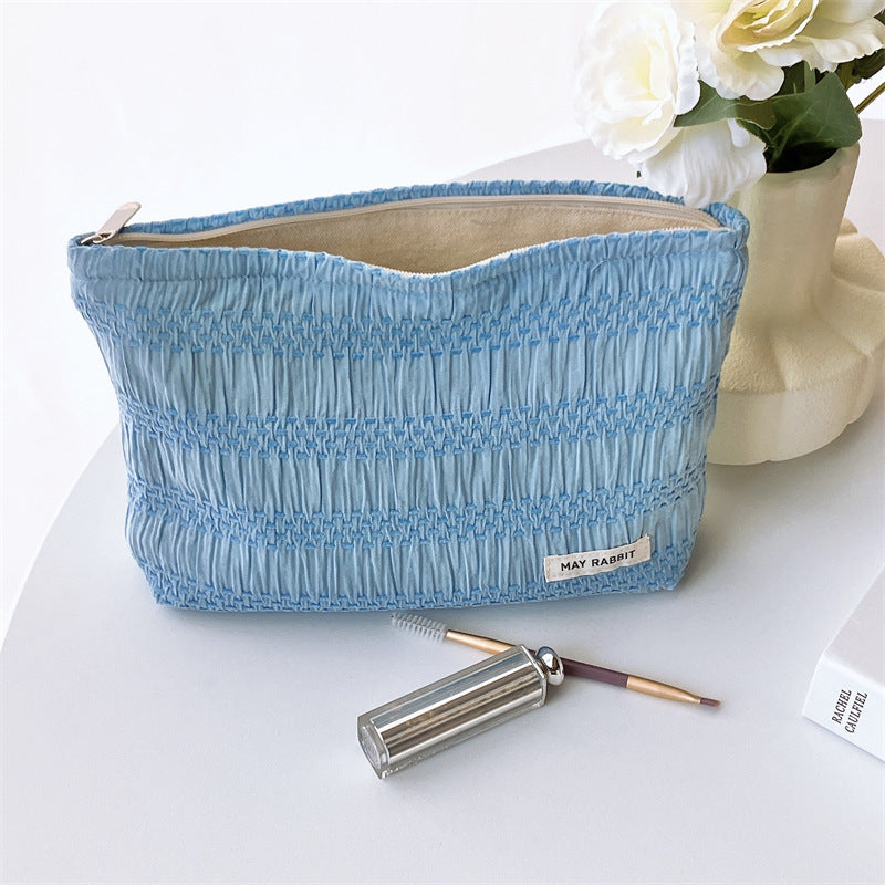 Wholesale Blue Jacquard Canvas Cosmetic Bag