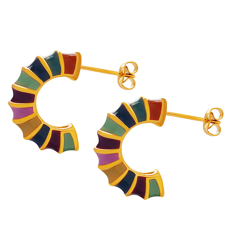 Wholesale Fresh Swee Colorfu and Brilliant C-shaped Bone Joint Gold Plated Earrings