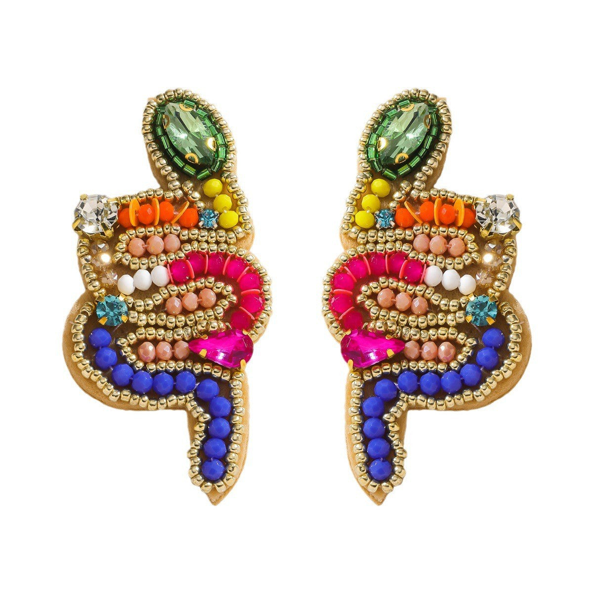 Wholesale snake-shaped hand-woven personalized colorful pearl earrings