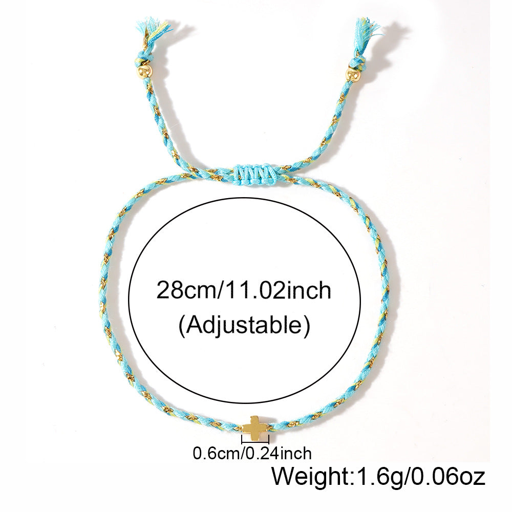 Wholesale Simple Casual Style Four-color Cotton Rope Copper Cross Bracelet