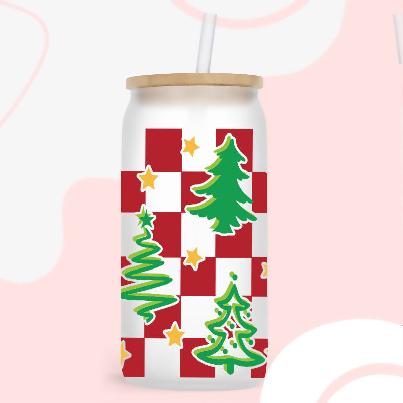 Wholesale Colorful Christmas Tree   16oz Cup UV DTF Wraps
