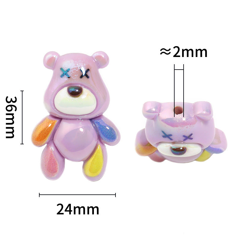 Wholesale 50pcs Cartoon Colorful Puppet Bear Vertical Hole Resin Bear Diy Beads