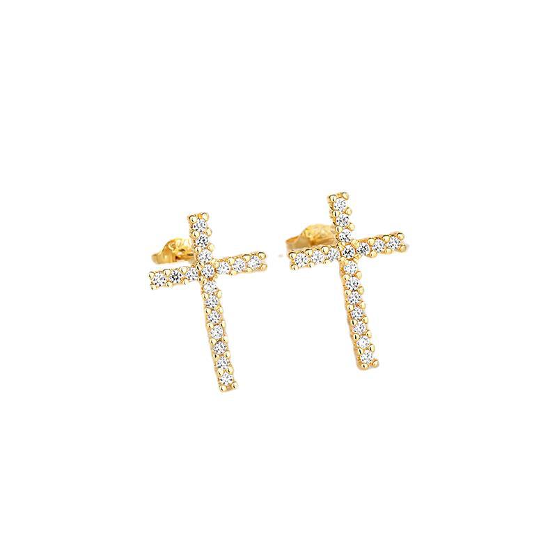 Wholesale Zircon Heart-shaped Simple Cross Copper Stud Earrings