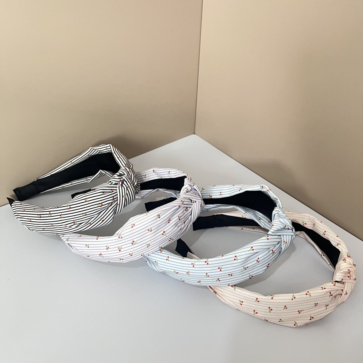 Wholesale Fabric Pure Flower Fruit Lemon Orange Cherry Wide Edge Knotted Headband Combination 4Pcs