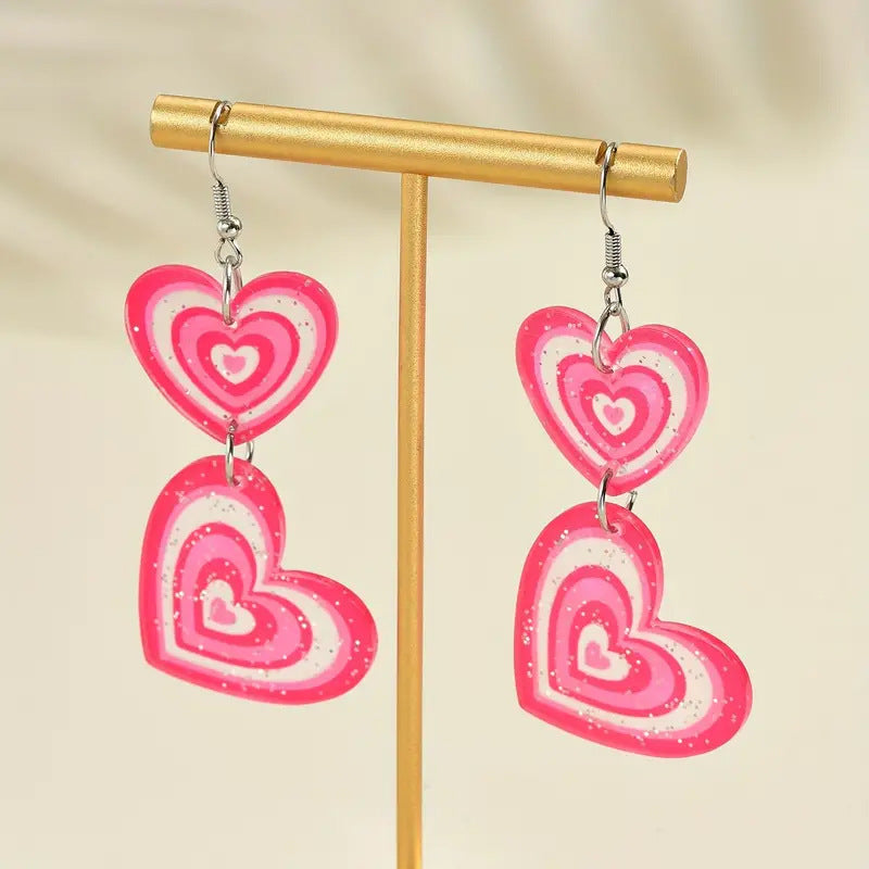 Wholesale  Pink  Heart Earrings Acrylic Flat Earrings Elegant Simple Ear Accessories