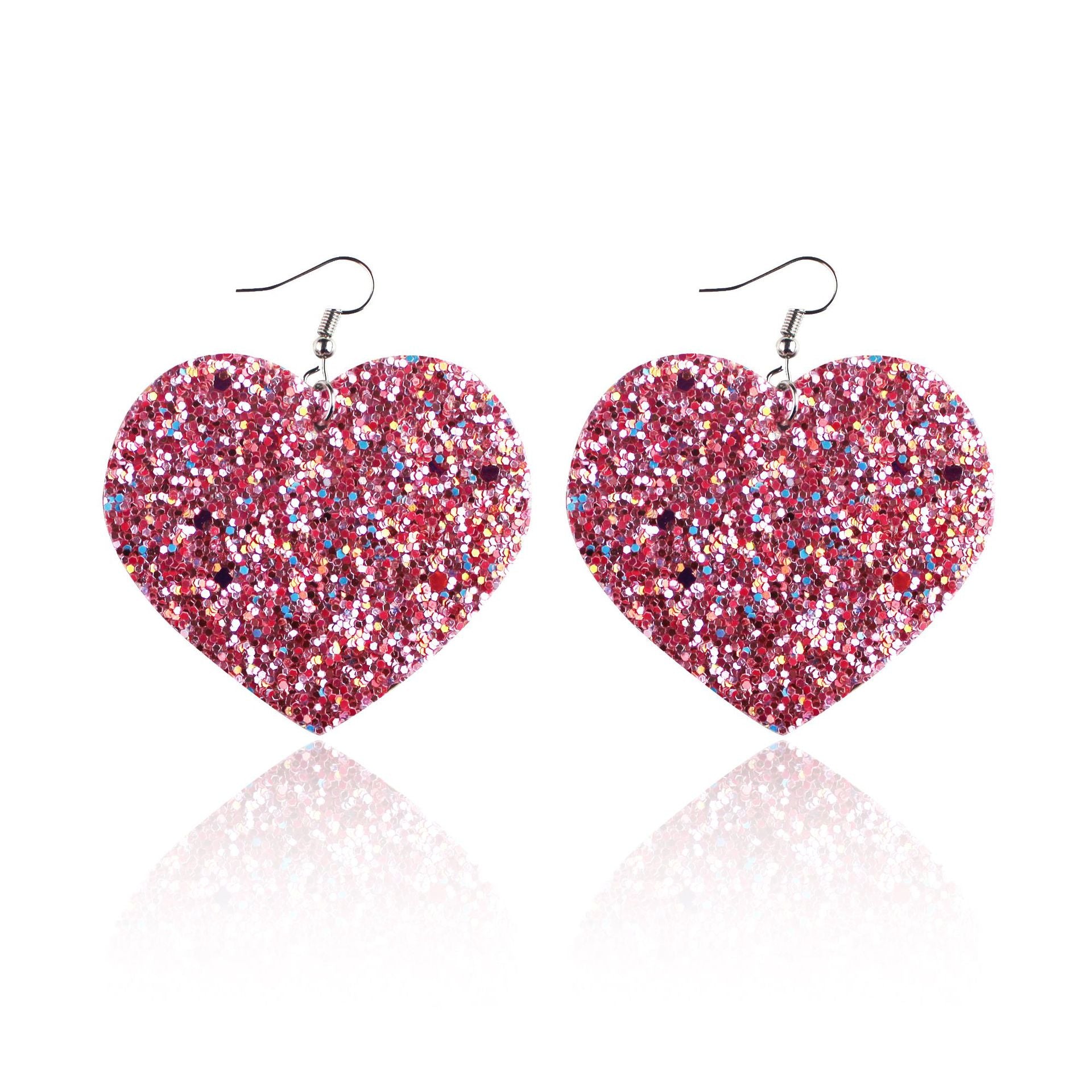 Wholesale Sequin Grain Glitter Heart Shape PU Leather Earrings