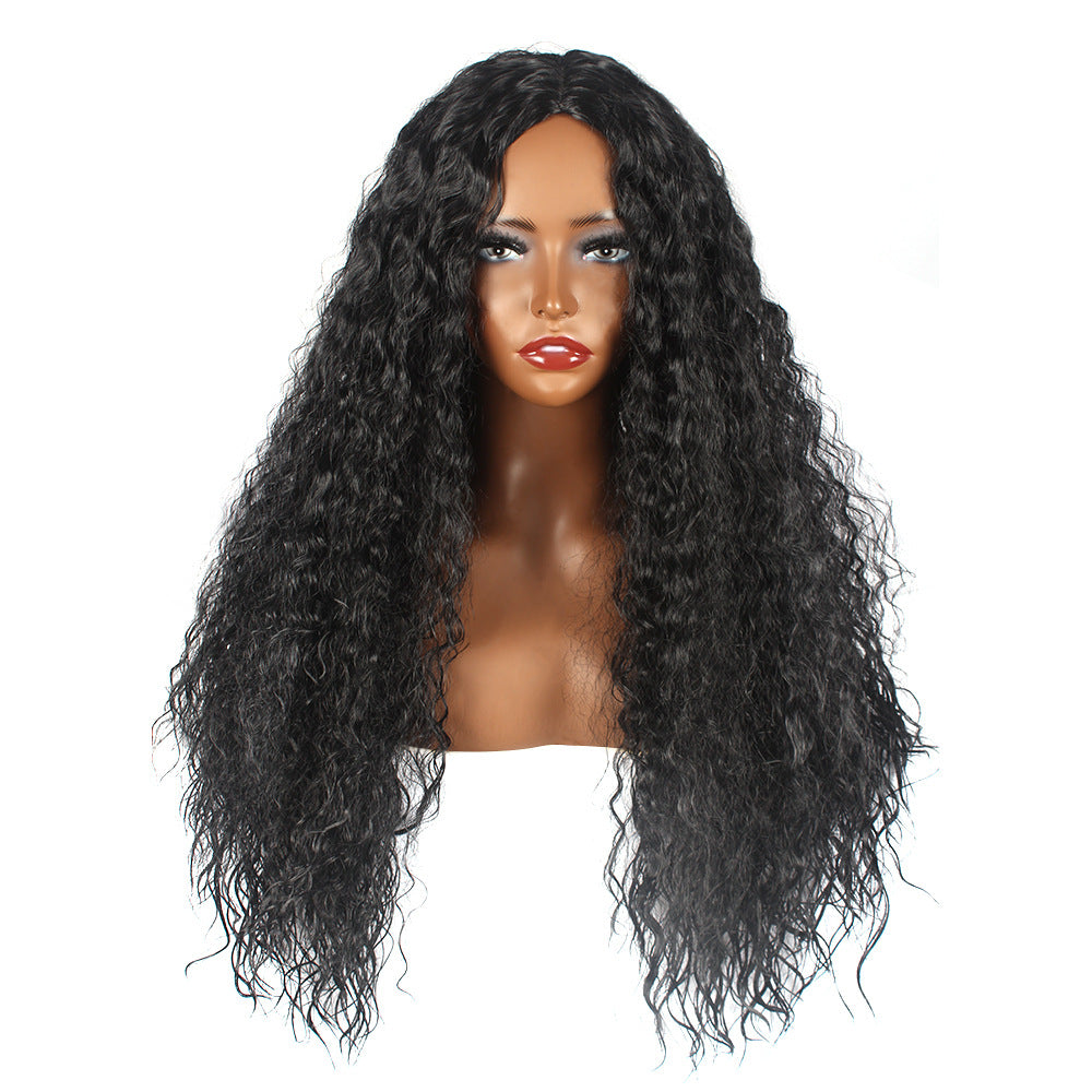 Wholesale Matte high temperature silk chemical fiber wig women's African black long hair small curly headpiece