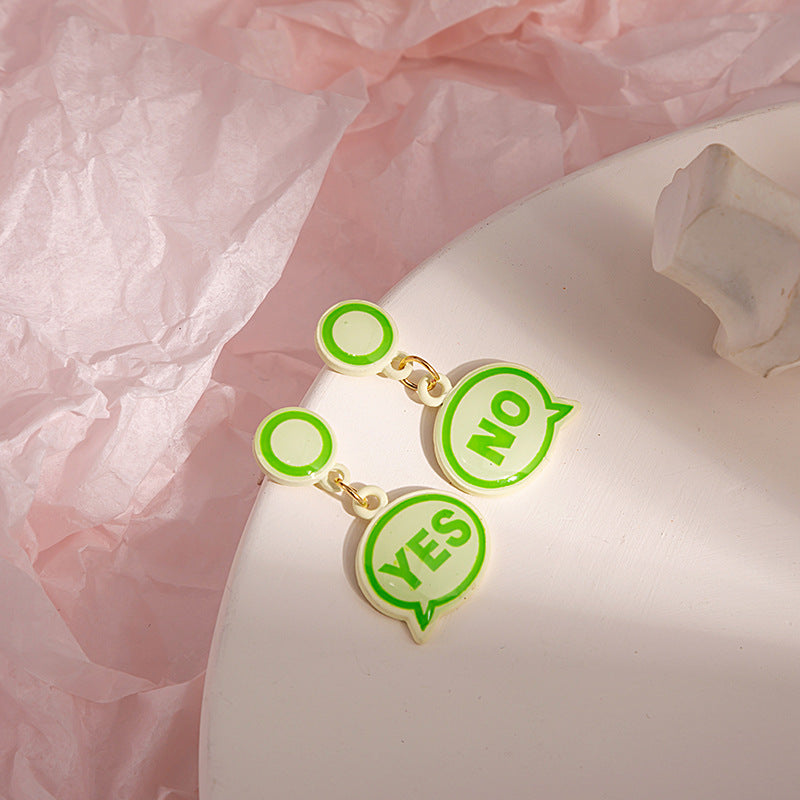 Wholesale Silver Needle Simple Dialogue YES NO Earrings