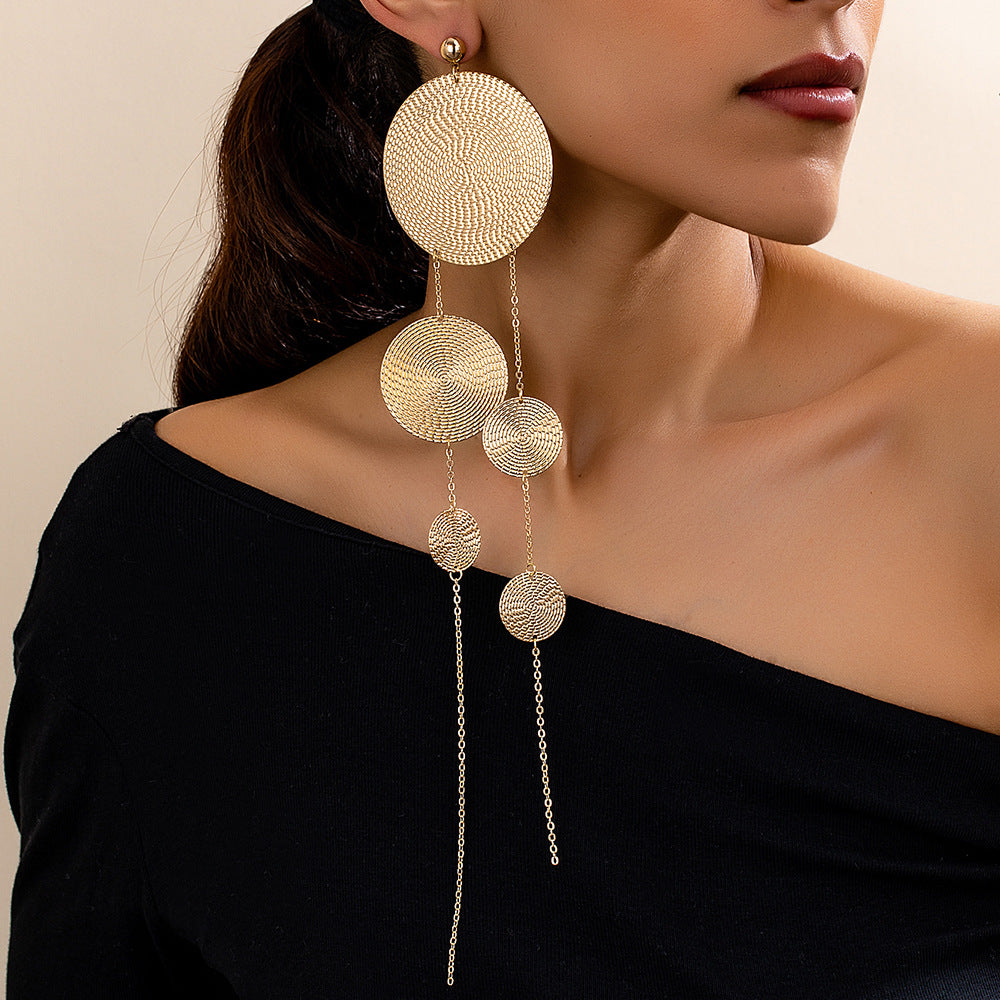 Wholesale Alloy Electroplated Leopard Print Tassel Earrings Retro Geometric Fashion Accessory For Party Wear