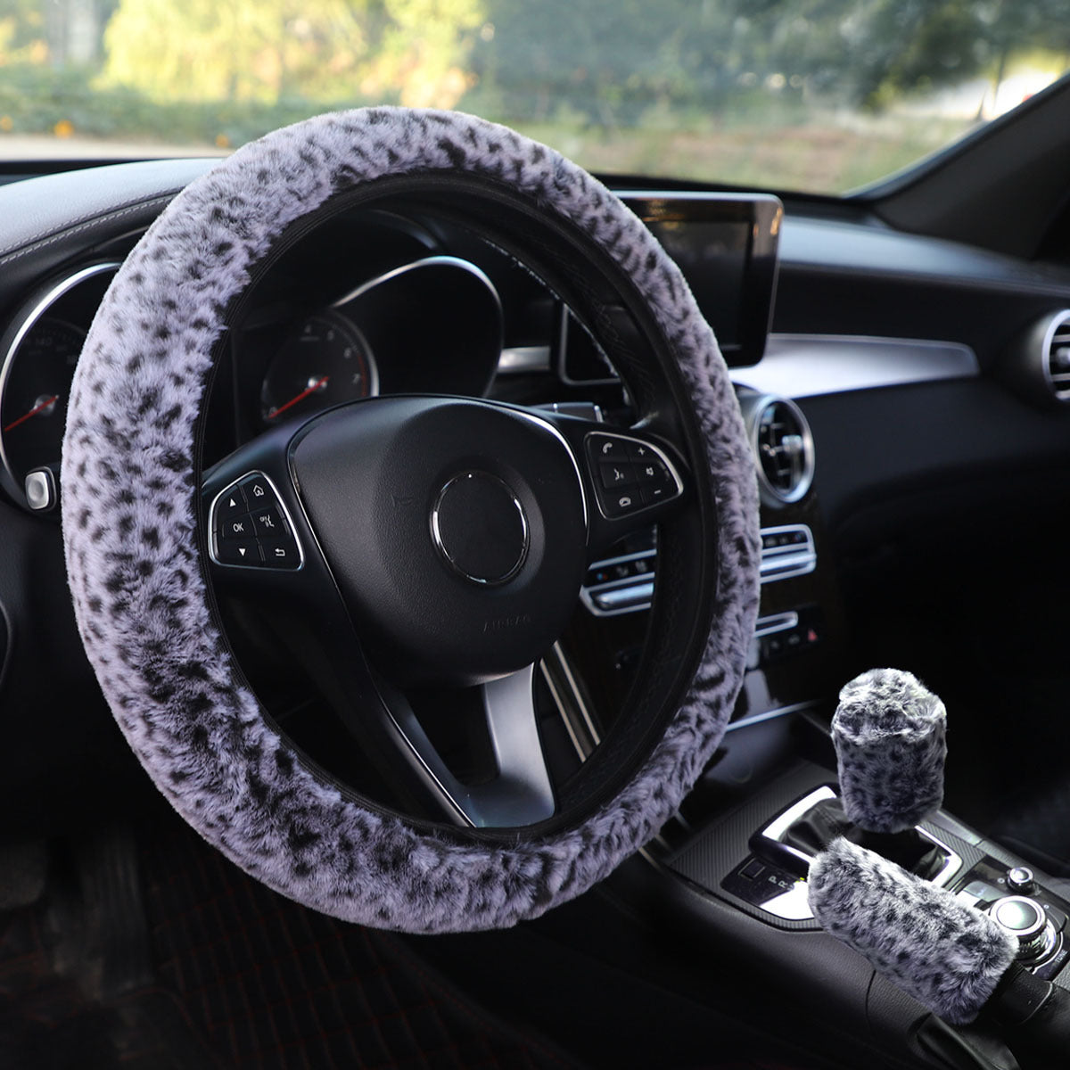Wholesale Leopard Print Plush Elastic Band Without Inner Ring Car Steering Wheel Cover