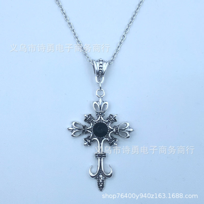 Wholesale Gothic Dark Vintage Ruby Cross Necklace