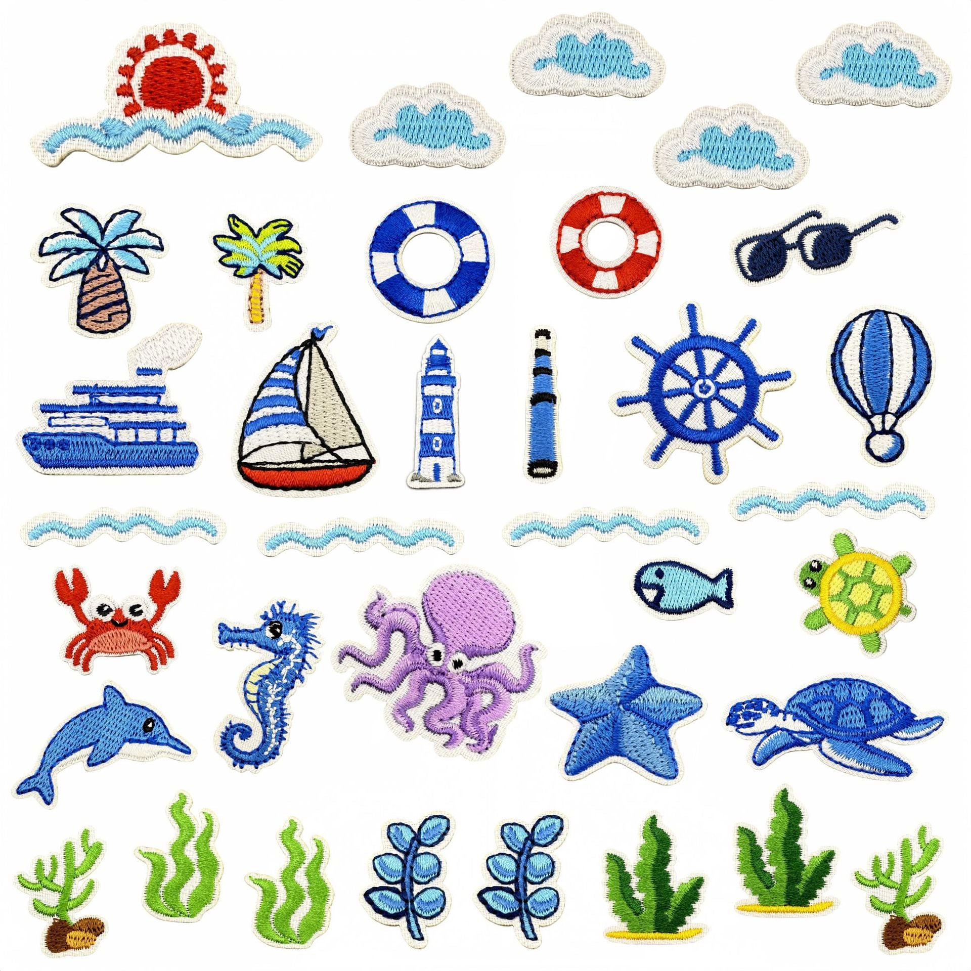 Wholesale Modern Cartoon Ocean Life Embroidered Patch Iron On Applique For Shoes Hats Fashion DIY Accessory