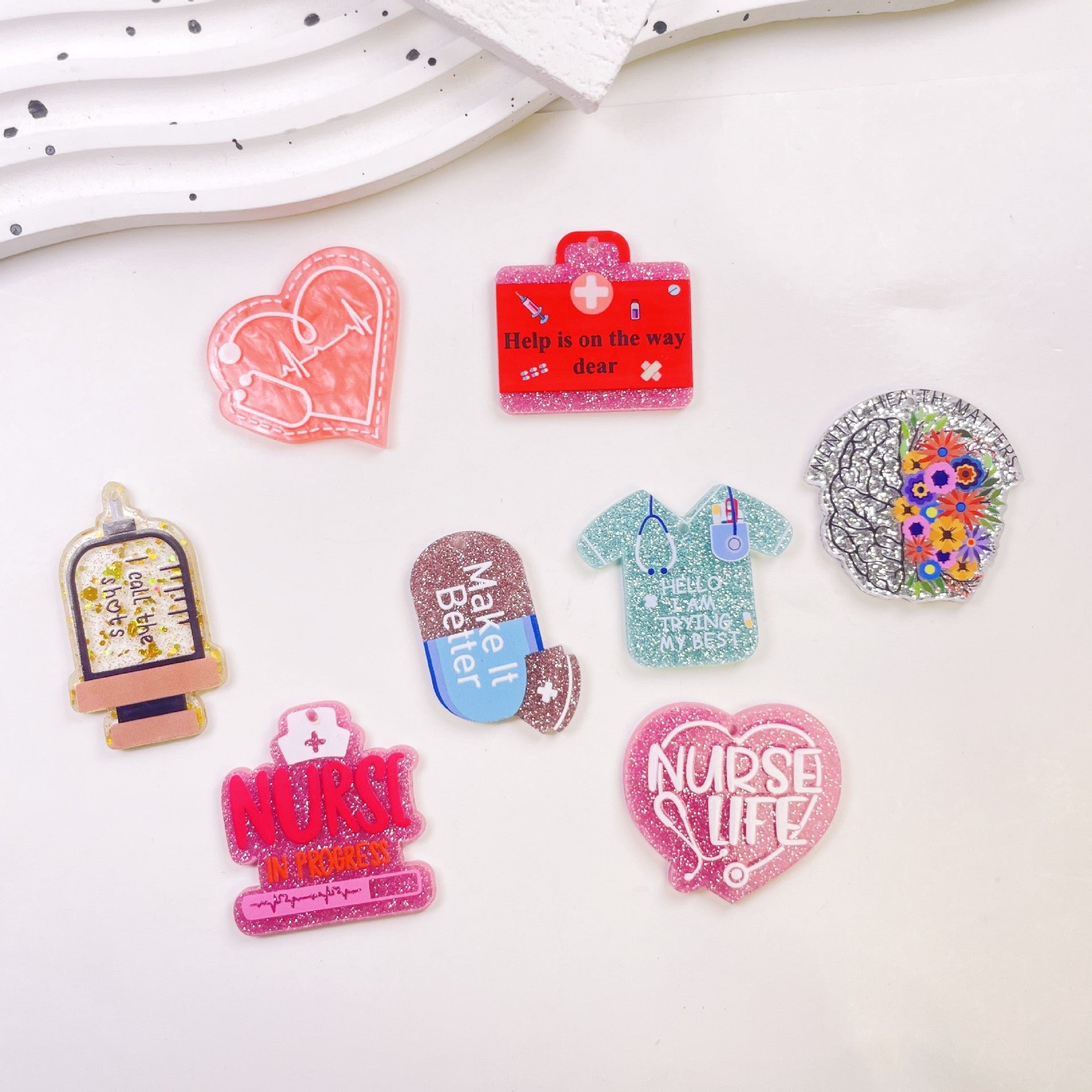 Wholesale 10pcs Glitter Acrylic Cartoon Organ Nurse Day Accessories
