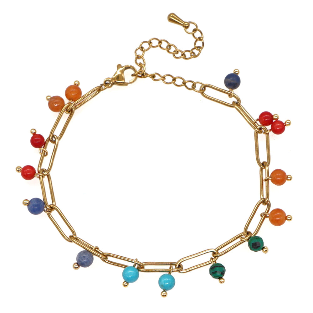 Wholesale Christmas Eyes Flower Smiley Gold Ring Buckle Elastic Glass Bracelet