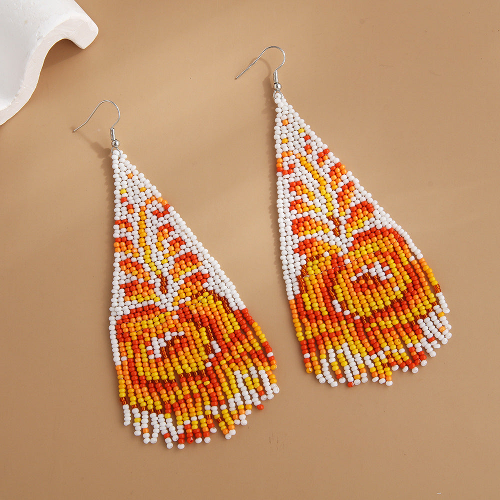 Wholesale Vintage Bohemian Handwoven Flower Tassel Earrings
