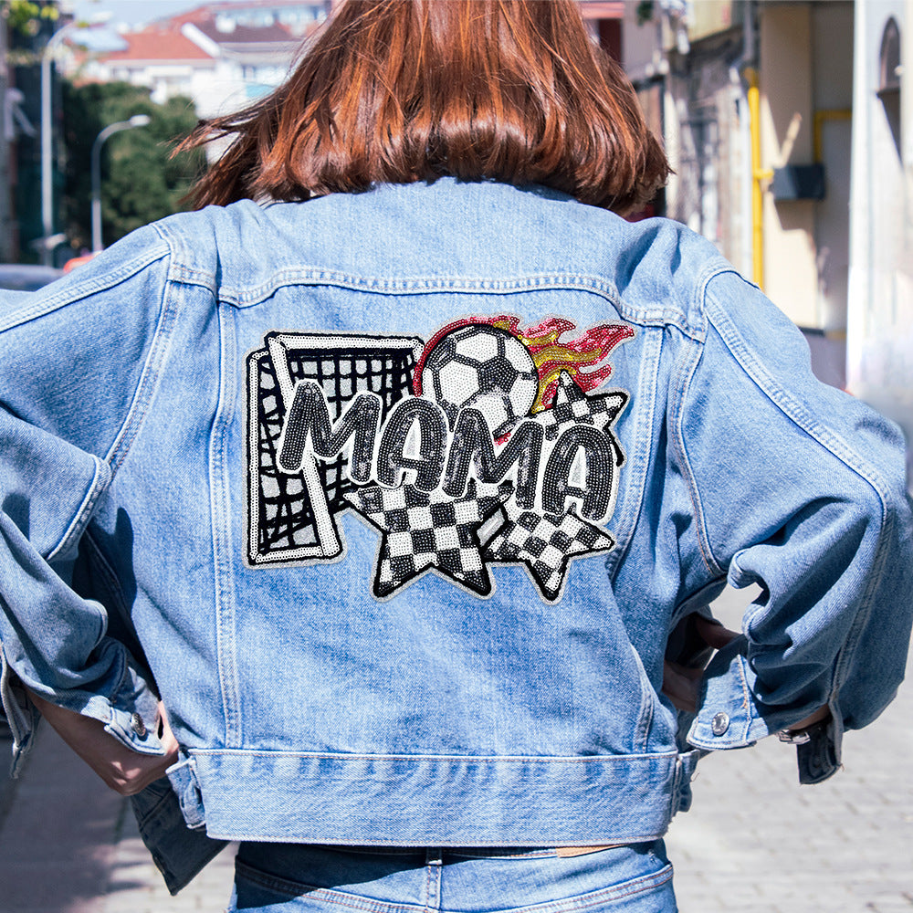 Wholesale Polyester Embroidered Football Patch With Sequins Iron On Applique For Coats Modern Boutique Accessory