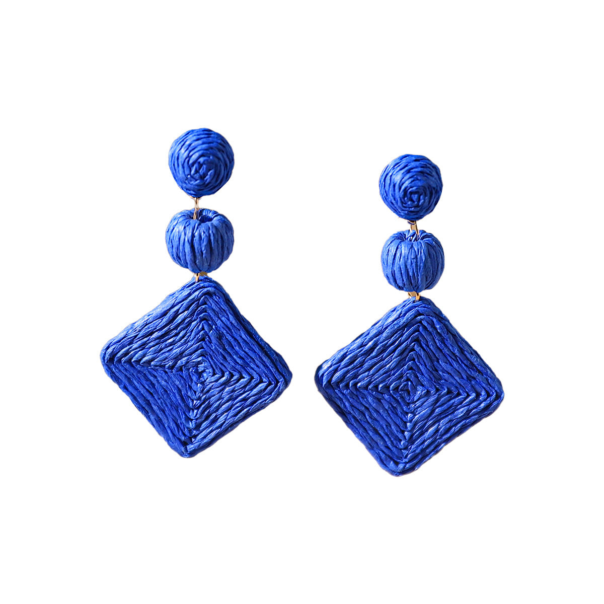 Wholesale Bohemian Diamond Shaped Rattan Braided Earrings