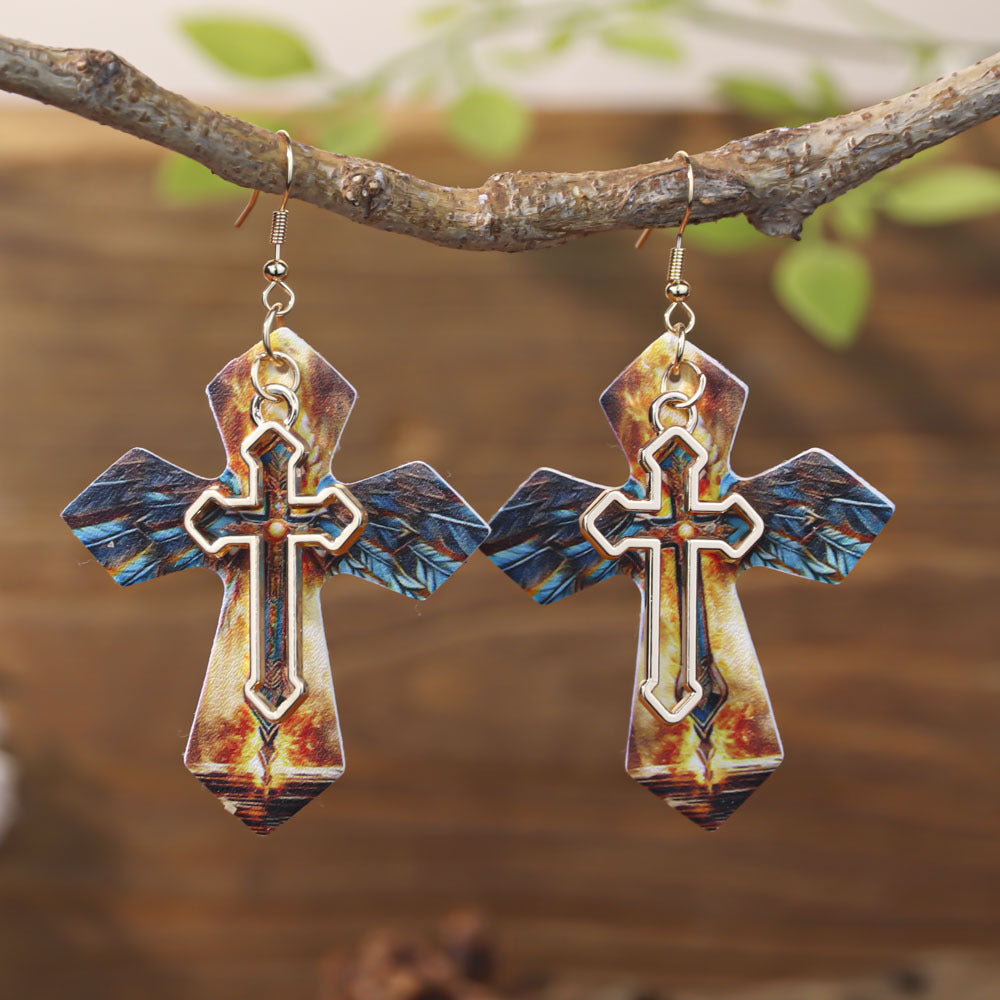 Wholesale Western-style double cross earrings