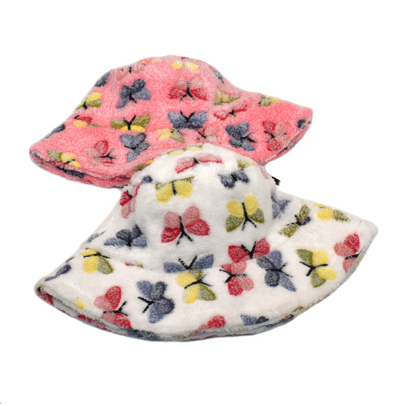 Wholesale Plush Winter Warm Butterfly Bucket Hat