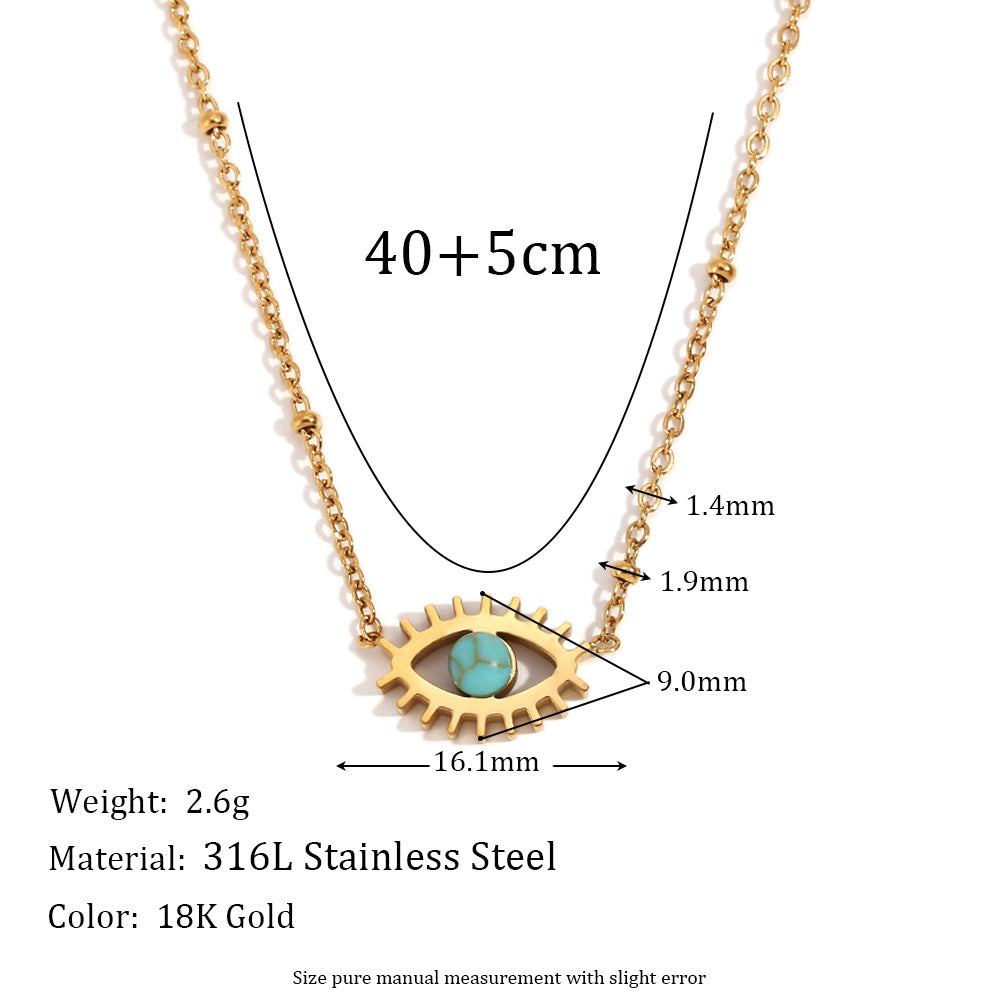 Wholesale Golden natural stone eye turquoise Stainless Steel Necklace