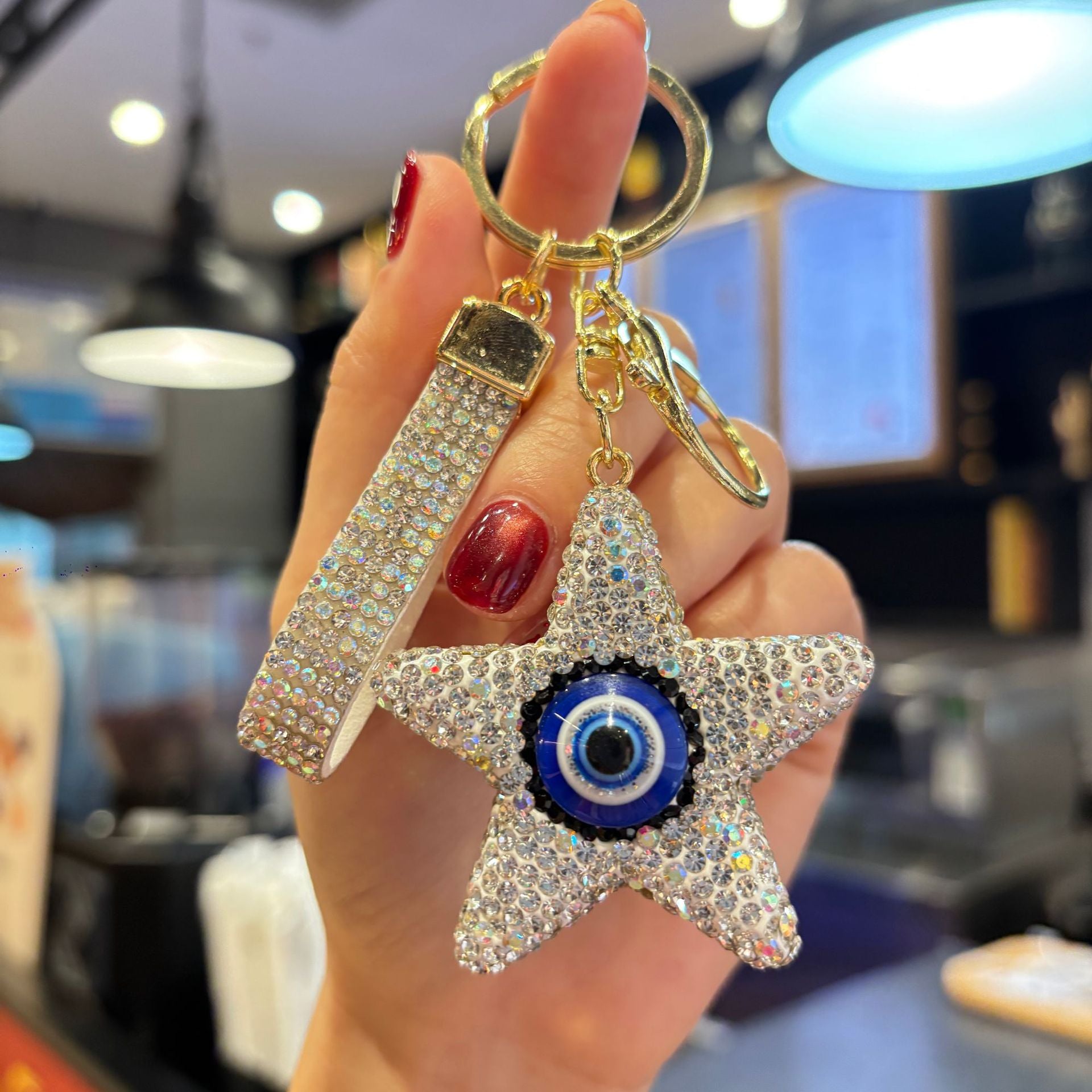 Wholesale Full Rhinestone Star Demon Eye Car Keychain