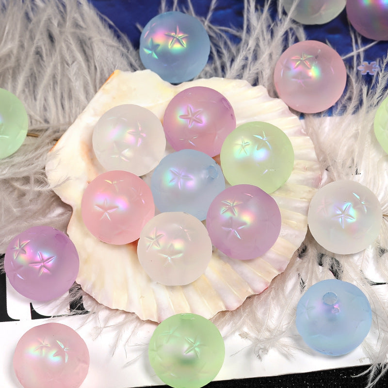 Wholesale 100pcs Matte Five-pointed Star Embossed Round Beads Colorful Frosted Acrylic Mobile Phone Chain Diy Beads