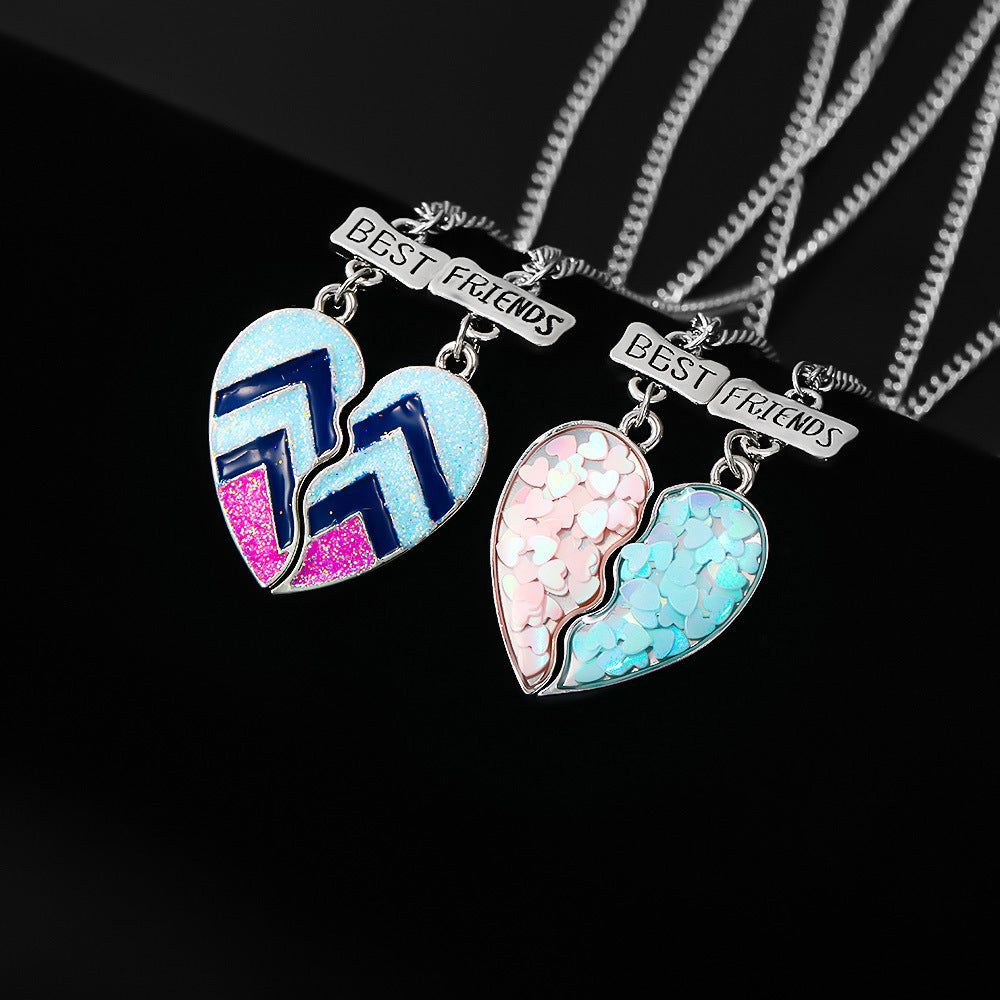 Wholesale Rainbow Burger Fries Heart Stitching Pendant Necklaces