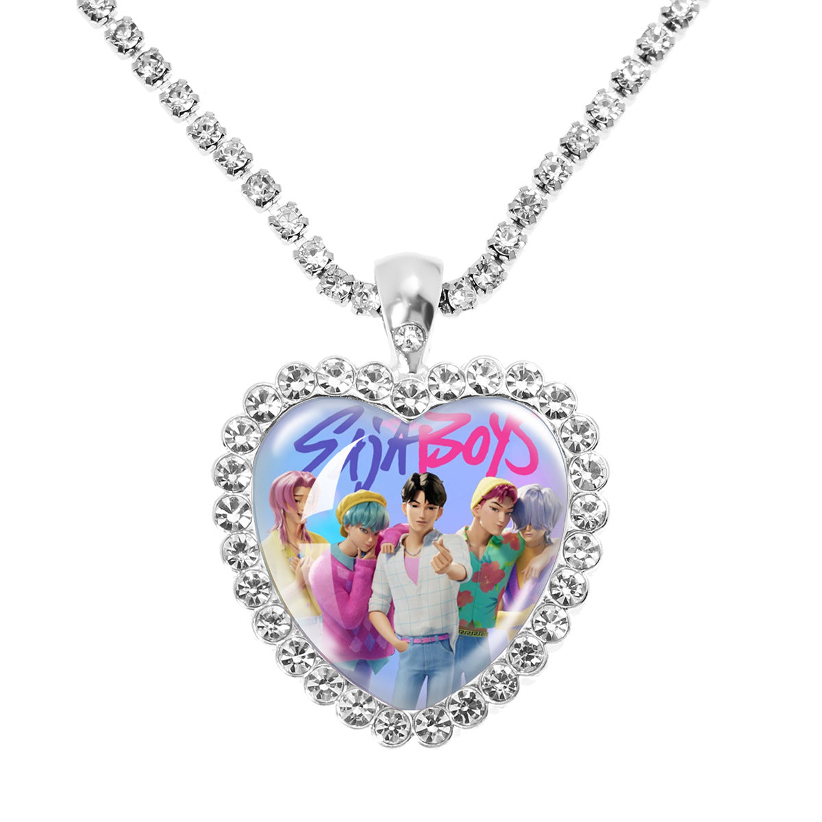 Wholesale Purple Cartoon Girl Time Gem Peach Heart Water Diamond Necklace OLY Exclusive