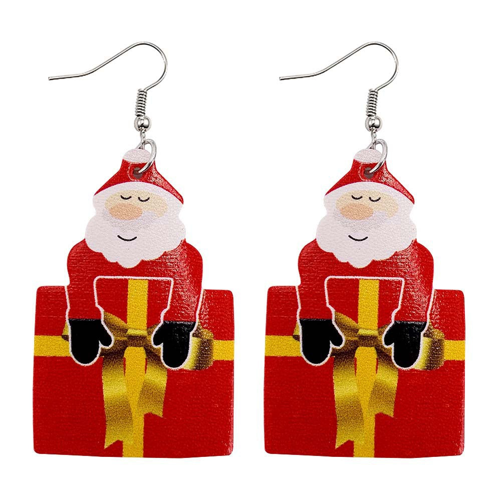 Wholesale Christmas Tree Bells Santa Claus Elk Leather Earrings