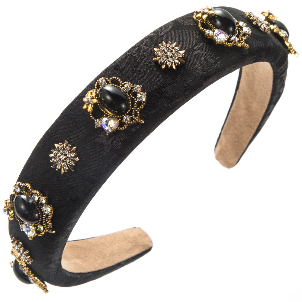 Wholesale Court Vintage Satin Printed Fabric Diamond Pearl Flower High Quality Banquet Hair Accessories