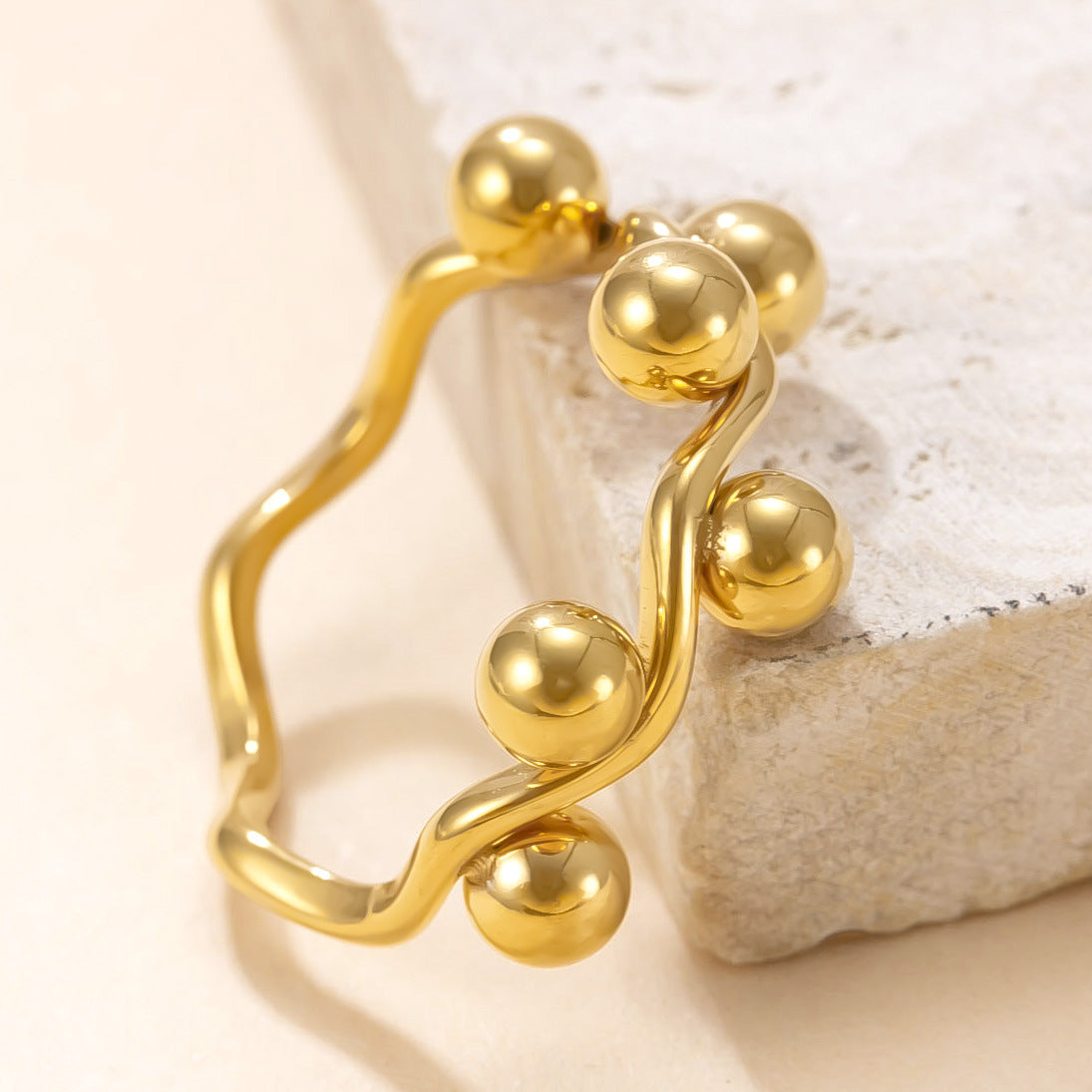 Wholesale Stainless Steel Ring Wave Bead Ring