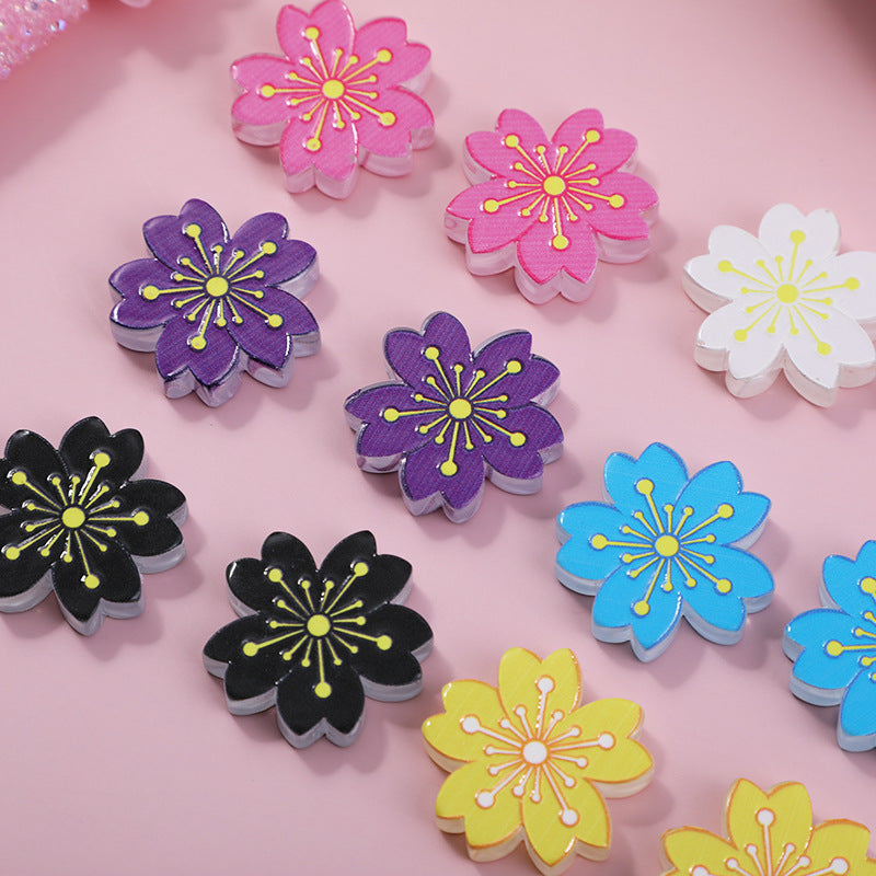 Wholesale 10pcs Through-hole double-sided embossed cartoon cherry blossom beads