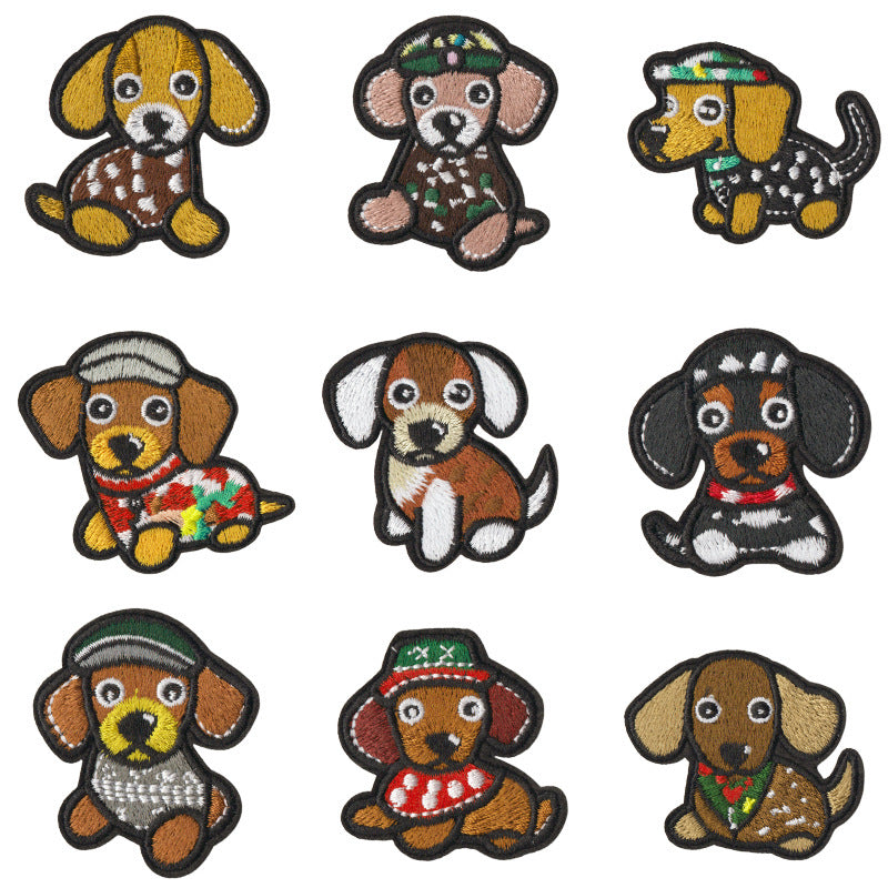 Wholesale Cute Cartoon Puppy Embroidered Iron On Patches 9 Piece Set For DIY Clothing Bags Hats Decorative Accent