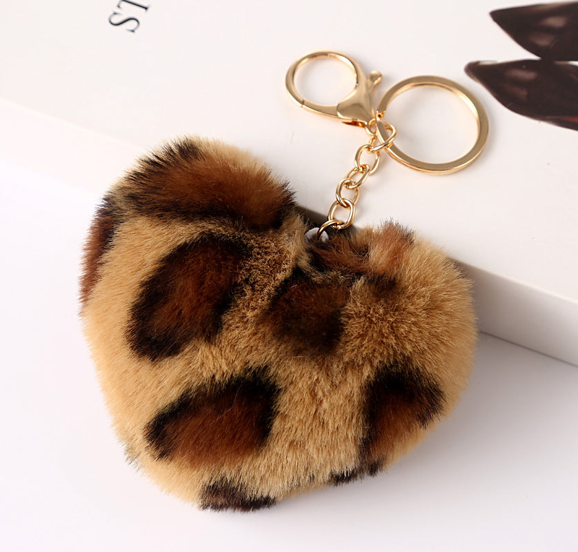 Wholesale Leopard Print Love Plush Ball Keychain