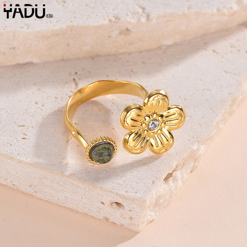 Wholesale Trendy Stainless Steel Natural Stone Open Ring Irregular Geometric Design Fashion Jewelry Accessory For Boutique Resale