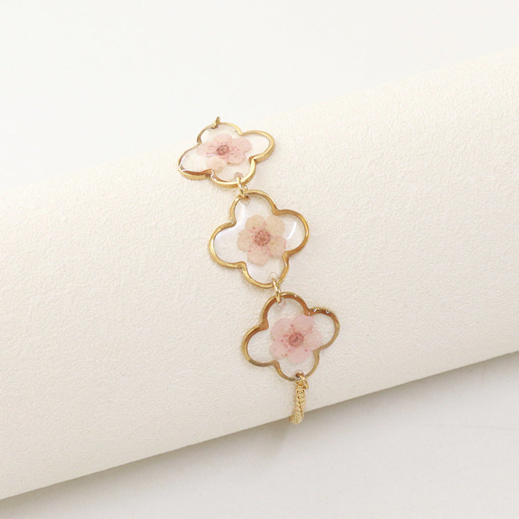 Wholesale 6pcs Four Leaf Clover Gold Plated Stainless Steel Bracelet