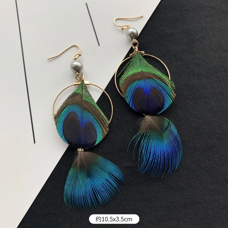 Wholesale Peacock Feather Tassel Bohemian Earrings