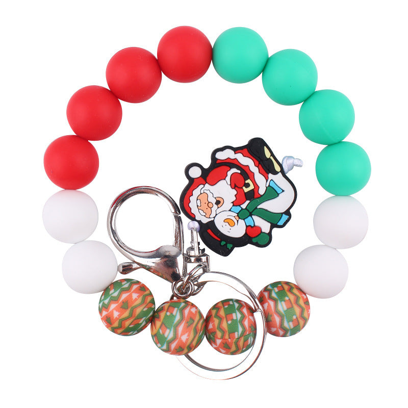 Wholesale Christmas Silicone Bead Wrist Keychain