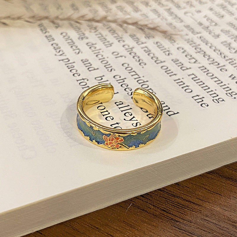 Wholesale Flower bud colored enamel drip pattern ring
