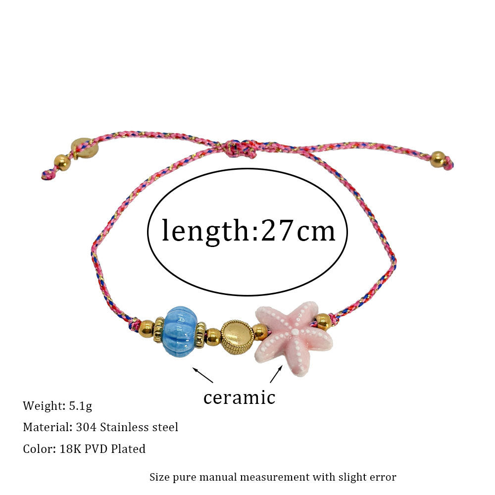 Wholesale  Ocean Starfish Ceramic  Bohemian Adjustable Titanium Steel Bracelet