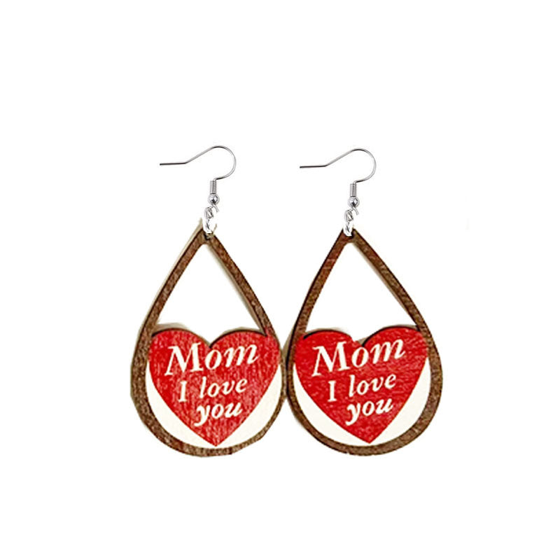 Wholesale Mother Water-saving Drop Shaped Love Wooden Earrings