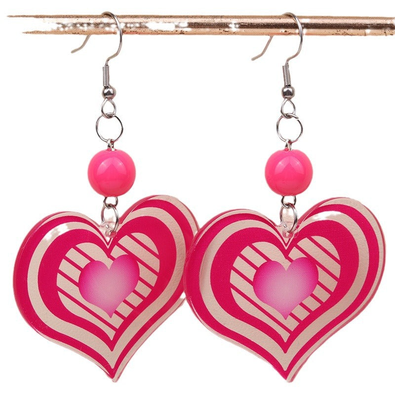 Wholesale Candy Color Multi-layer Striped Heart Acrylic Personalized Fashion Earrings